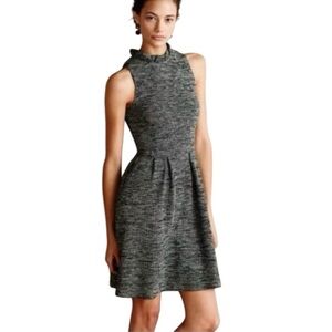 ANTHRO GANNI Marled Tweed Knit Ruffle Neck Fit & Flare Sleeveless Mini Dress S
